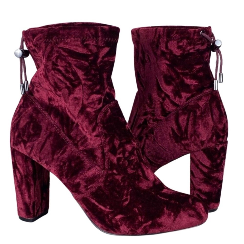 Express Burgundy Red Crushed Velvet Block Heel Booties Shoes Size 8
